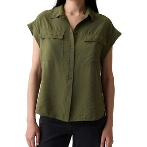 GAP Utility Shirt Women's Short Sleeve Olive Button-Down Shirt